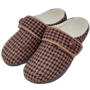 Vionic Carlin Toffee Brown Houndstooth Podiatrist Slippers Orthopedic